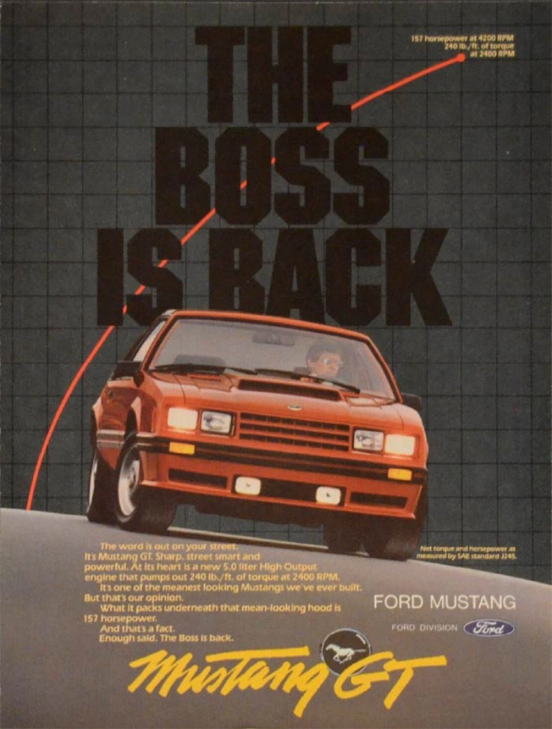 1980 Ford Mustang vintage auto ad; The boss is back 1980 Ford Mustang vintage auto ad; The boss is back